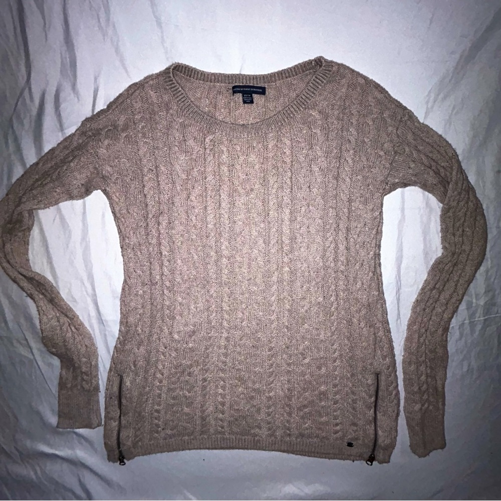 American Eagle Women’s XS Sweater Zipper Sides Braid Patterned Cream/Tan Color